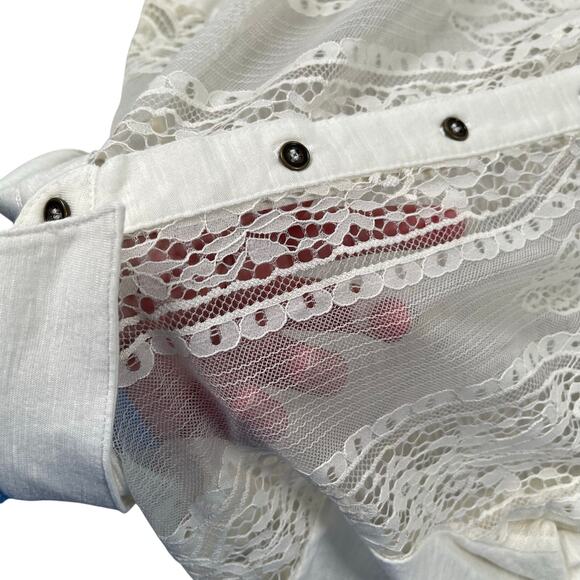 Grayson Top Medium Off-white Slub Knit Sheer Lace Trim Babydoll Long Sleeve - Picture 7 of 16